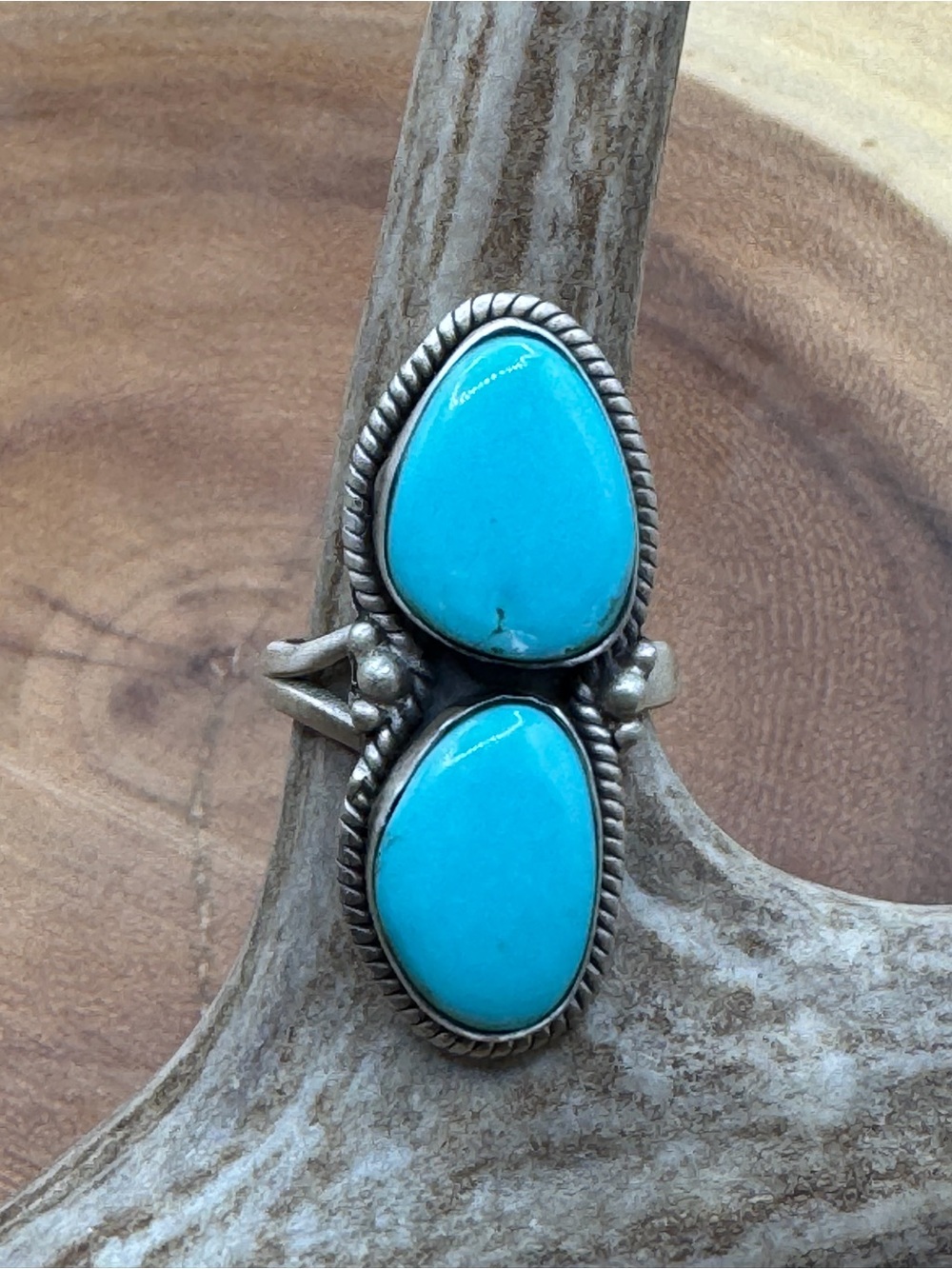 Sterling Silver Double Teardrop Kingman Turquoise Ring -